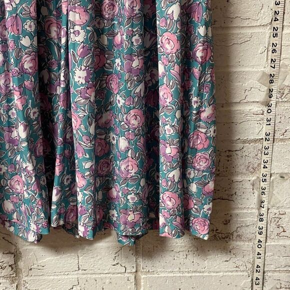 Vintage Floral 80s Jennifer Gee Pleated Long Sleeve Dress 10 - Picture 5 of 10